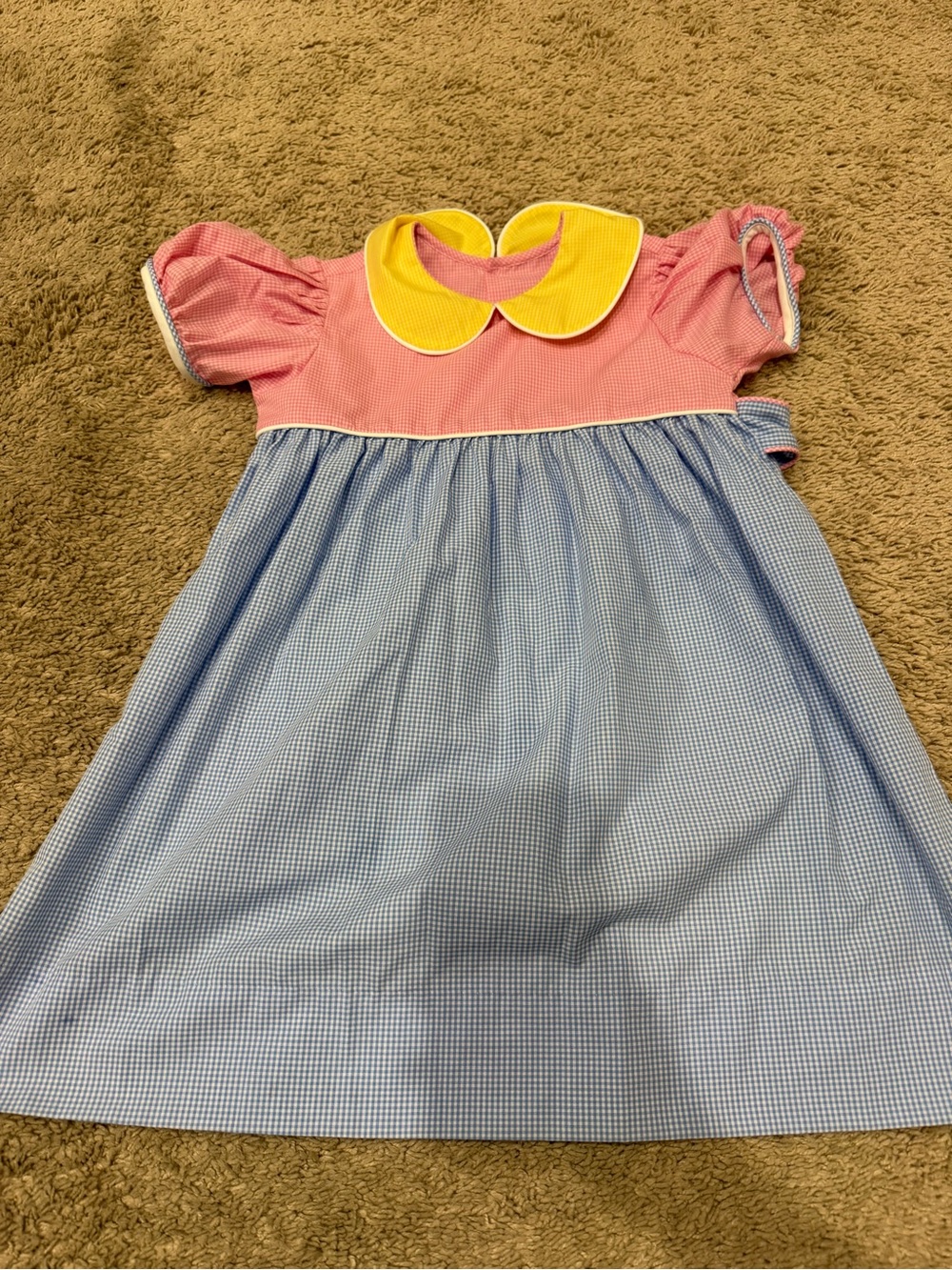 Lullaby Set Girls Colorblock Gingham Dress Yellow Collar Pink Blue Size 6